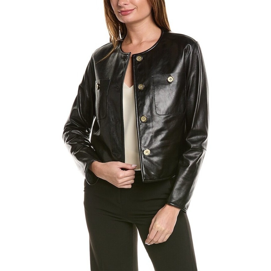 Lafayette 148 Nappa Leather Patch Pocket Highlands Jacket Size Small